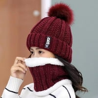 Farfi Women Winter Warm Pleted Hat Pompom Beanie Plish Cap Dickerchief Set