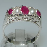 Britanci napravio je 9ct bijeli zlatni prirodni rubin i kultivirani biserni ženski prsten - veličine opcija - veličine 10.5