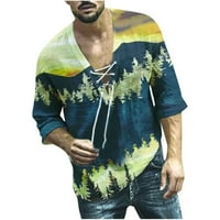 Ležerne majice za muškarce Slim Fit Fashion Print čipke V-izrez kratki rukav majica za kratki rukav