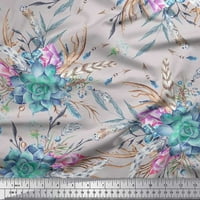 Siva pamučna kambrična tkanička listova, ružičaste i plave cvjetne tkanine otisci sa širokim dvorištem