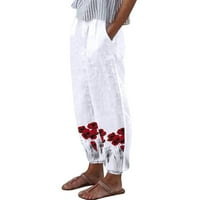 Duge pantalone za žene Žensko ljetno casual Udobne labave džepne cvjetne tiskane hlače crveno xxl