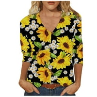 Hvyesh Summer Casual majica za ženske rukav V izrez Trendy Tops suncokret Print Comfy Soft Funny Bluzes