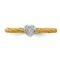 Sterling srebrni dijamantski slaganje žuto pozlaćene srčane prsten večno veće