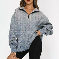 Umitay pulover džemperi za žene ženski modni dugi rukav vintage cvjetni print patentni patentni duks