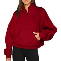 Ženska prevelika polovina zatvarača, pulover dugih rukava, čvrsti lagani štand, kolor vrpce na vrhu