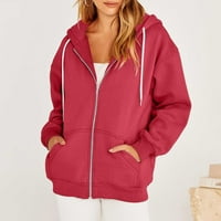 Ženska puna zip hoodie čišćenje Ženska modna casual puna boja Zip Hood dugih rukava džepna jakna top
