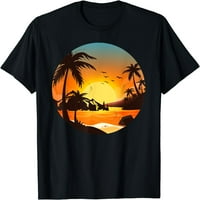 Tropsko zalazak sunca planine za odmor na plaži Palm Drveće šumska majica crna velika
