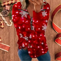 Božićne majice za ženski kauzalni zip pulover dugih rukava s dugim rukavima Xmas Ispis Activewear trkački