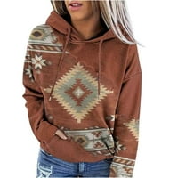 Ženski pulover duksev posad izrez za etničko stil Vodeni pulover dugih rukava Aztec Zapadni džemper