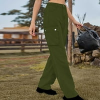 GUZOM Skinny Traperice Žene - Stretchy Trendy Ravne noge Fals Fashion High Struk Hlače vojske zelene