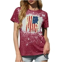 Patriotski vrhovi za žene okrugla vrat majica Modni labavi vrhovi bluza kratki rukav USA 4. srpnja