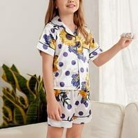 Dečiji satenski pidžami, kratki rukav sa dugme za spavanje s rukavima PJS za devojke 8- godine