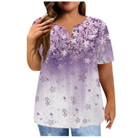 Ženska majica s kratkim rukavima plus veličina majica Flower Ispiši ležerne vrhove, tamnozeleno, l