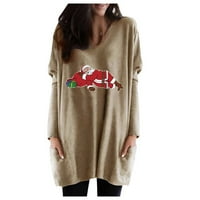 Yueulianxi dame casual jakna Božićni print V izrez dugih rukava majica pulover bluza božićna majica