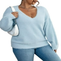 Ležerni obični Vrušiv za vrat s dugim rukavima Blue Plus Veličine džemperi