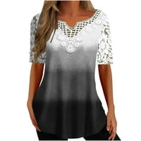 Žene ljetne vrhove modni casual plus veličine čipka V-izrez kratkih rukava bluza s majicama čipka V-izrez
