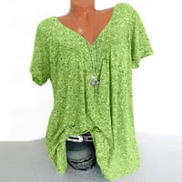 Hanas vrhovi ženski modni print V-izrez labav majica kratkih rukava Top Green XXL