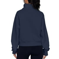Qcmgmg ženske dukseve džep solidna boja modna dukserica s dugim rukavima Y2K pulover zatvarač sa labavim