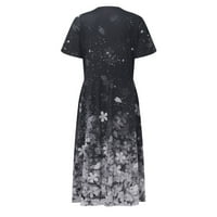 Ljetne haljine za žene Dužina koljena kratki rukav modni rukav A-line ispisana V-izrez Dress Sive m