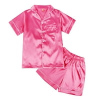 Dječji djeci Dječji dječaci Svileni satenski pidžami Postavite kratki rukav čvrsta boja za spavanje za spavanje za spavanje i pantalone za spavanje