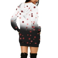 Umitay Hladne haljine za rame za žene Ženske modne tiskane džepove Dugi rukav duksevi Pulover haljina