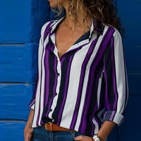 Ženska ležerna prugasta gumb niz košulje dugih rukava Spring Fall Bluza TOP rever V izrez Pulover Loot