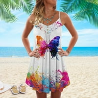 Ondhuon Women Ljeto plaža Spring Striped Print Slatka haljina Swing Cover Up Sundurs bez rukava Casual