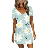 Ženska kratka rukava Mini mini modni ljetni cvjetni V-izrez haljina Sky Blue XL