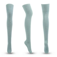 Kompresionirajte čarape visoke koljena za žene zimske prugaste čvrste boje pamučne pletene prekrivene