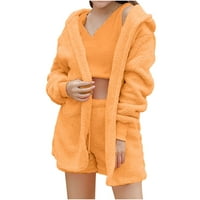 WAVSUF ženske setove plus veličina dugih rukava s kapuljačom od runa i kratke hlače narančasta pidžama