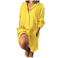 Košulje za žene za žene niz dugi rukav labav ugodan čvrst boja za odmor, haljina od midi pamučna posteljina