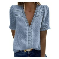Ženski vrhovi V-izrez modna bluza Grafički printira žene majice kratki rukav ljetni tunik Tee plavi