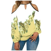 Ženski modni ležerni temperament cvijet okruglih vrata s ramenim ramenom Usklađivanje majica s dugim