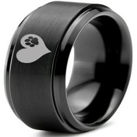 Tungsten šapom Ispis band u obliku srca prsten za ruke muškarci za žene Udobnost crni korak Bevel Edge