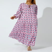 Žene Vintage Geometric Print dugačka haljina Ljetna plaža Boho V-izrez Puff pola rukava Labava Maxi