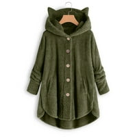 Dugme za žene plus veličine plišani vrhovi kapuljač kapuljača kaput od vune zimske jakne vojska zelena