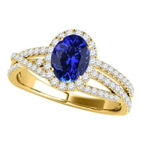 Mauli dragulji za žene 1. Carat Halo Diamond i ovalni oblik Tanzanite prsten 4-prong 10k žuto zlato