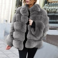 Ženski plus veličina kratki kaput toplo krznena jakna od jakne rukave gornja odjeća siva m