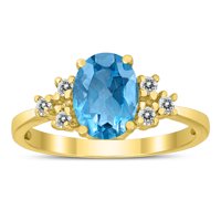 Ženski 8x plavi topaz i dijamantski regal prsten u 10k žutom zlatu