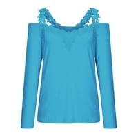 BDFZL Žene vrhovi Trendovi za čišćenje Žene V-izrez Casual Dugi rukav čipka za patchwork bluza Sky Blue