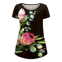 Ljetne žene s kratkim rukavima V vrat cvjetni tiskani gumbi u obliku majica vrhovi tunika casual bluze