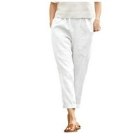 Plus veličine Ženske hlače hlače zategnuće hlače pantalone za žene plus džep bijela veličina casual