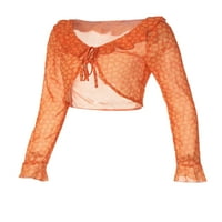 Liacowi seksi čista bluza s bluzama gornja rufffle čipka u vijskoj mrežica Flare košulja s dugim rukavima