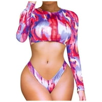 Ženska seksi tiskana sksila s dugim rukavima Bikini Womens kupaći odijela, ružičasta s