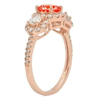 1. CT sjajan okrugli rez simulirani crveni dijamant 14k Rose Gold Solitaire sa akcentima Trobonski prsten