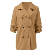 Ženski kaputi sa rovoljkom dvostruki jakne s dugim rukavima V izrez Solid Boja dugi kardigani s džepovima