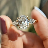 3TCW ovalni oblik Moissnite zaručnički prsten i bočni kruški dijamant tri kamena zaručni prsten Dainty