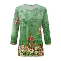 Bazyrey Womens Ljetni vrhovi cvjetni ispisani bluza ženski okrugli vrat casual rukave vintage pulover