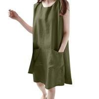 Ljetne haljine za žene modne žene bez rukava bez rukava pamučna posteljina casual haljina zelena xl