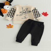 Bagilaanoe Toddler Baby Boy Halloween Outfit Checerboard Print dugih rukava dukserice + dukseri za crtanje